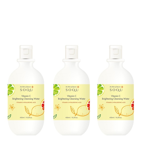 Lot 3pc New Korean SOQU Vitamin C Brightening Cleansing Water 450ml K-Beauty